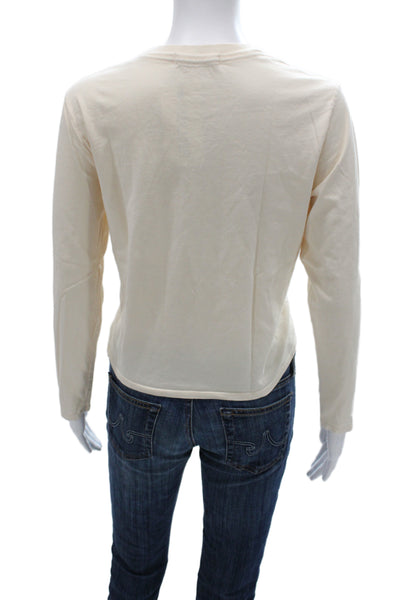 Perfect White Tee Women Basic Long Sleeve Crewneck T-Shirt Beige Supima Size M