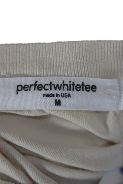 Perfect White Tee Women Basic Long Sleeve Crewneck T-Shirt Beige Supima Size M