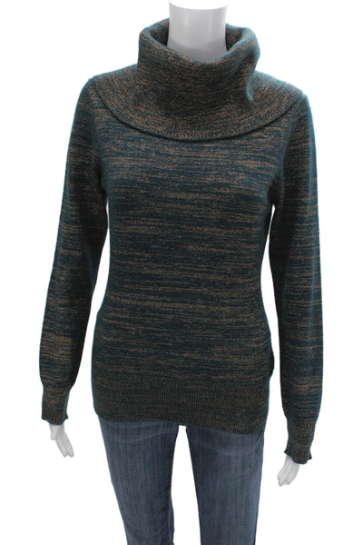 Milly Unisex Cashmere Lurex Pullover Sweater Dark Blue Turtleneck Size M