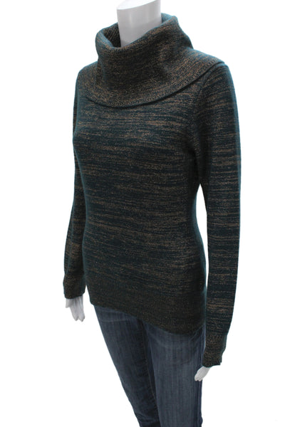 Milly Unisex Cashmere Lurex Pullover Sweater Dark Blue Turtleneck Size M