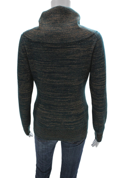 Milly Unisex Cashmere Lurex Pullover Sweater Dark Blue Turtleneck Size M