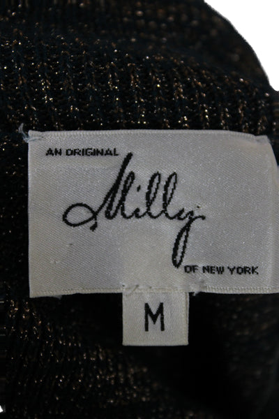 Milly Unisex Cashmere Lurex Pullover Sweater Dark Blue Turtleneck Size M