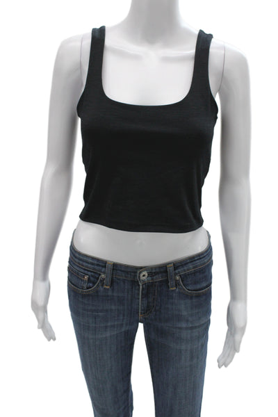 Beyond Yoga Womens Cropped Black Sleeveless Square Neck Tank Size S