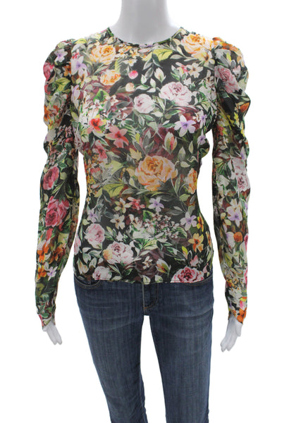 Generation Love Women Floral Black Crew Neck Long Sleeve Blouse Size XS