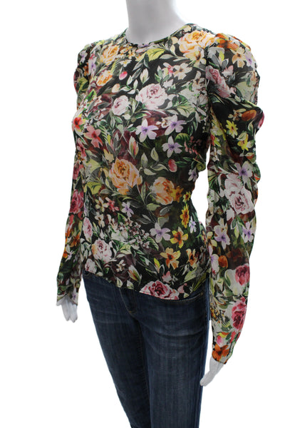 Generation Love Women Floral Black Crew Neck Long Sleeve Blouse Size XS