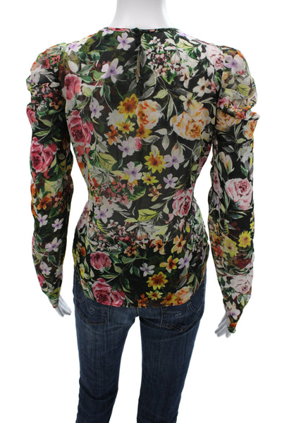 Generation Love Women Floral Black Crew Neck Long Sleeve Blouse Size XS