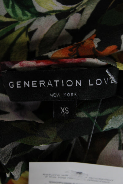 Generation Love Women Floral Black Crew Neck Long Sleeve Blouse Size XS