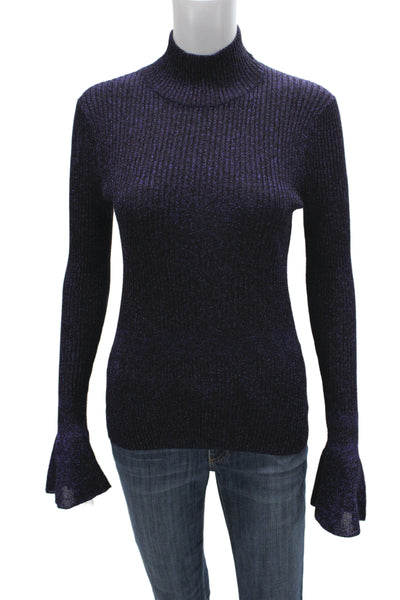 Veronica Beard Women Pullover Sweater Dark Blue Mock Neck Long Sleeve Size S