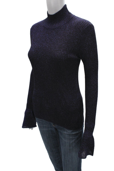 Veronica Beard Women Pullover Sweater Dark Blue Mock Neck Long Sleeve Size S