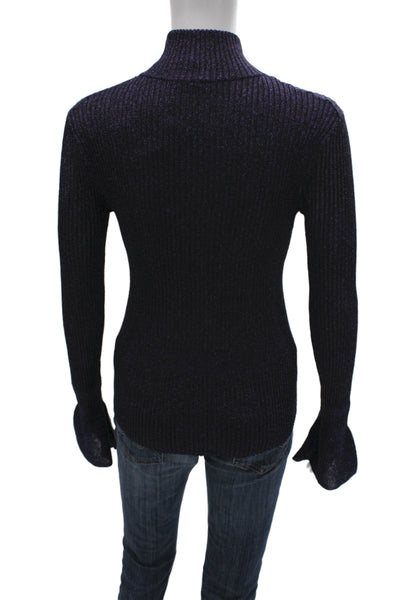 Veronica Beard Women Pullover Sweater Dark Blue Mock Neck Long Sleeve Size S