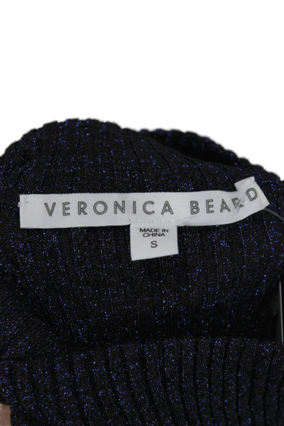 Veronica Beard Women Pullover Sweater Dark Blue Mock Neck Long Sleeve Size S