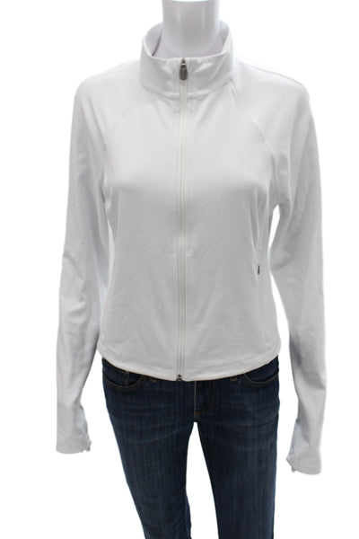 Athleta Womens Windbreaker Jacket White Zip High Neck Nylon Spandex Size L