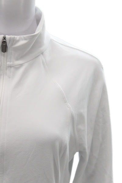 Athleta Womens Windbreaker Jacket White Zip High Neck Nylon Spandex Size L