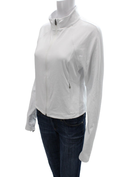Athleta Womens Windbreaker Jacket White Zip High Neck Nylon Spandex Size L