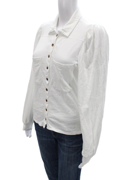 Nation LTD Womens Collared Button Up Basic Cotton Blouse Long Sleeve Size S