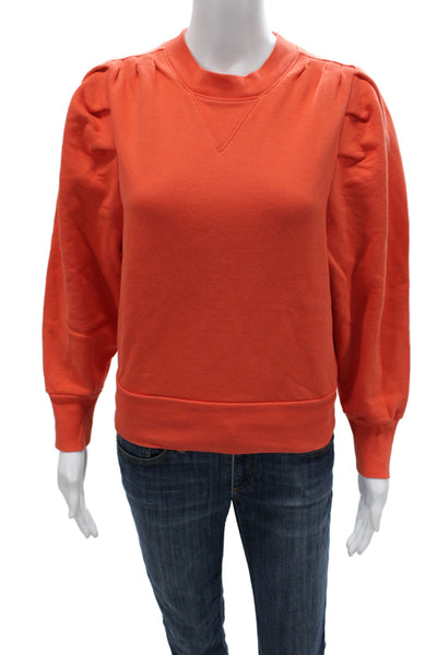 Frame Women Pullover Sweatshirt Orange Cotton Crew Neck Long Sleeve Size S