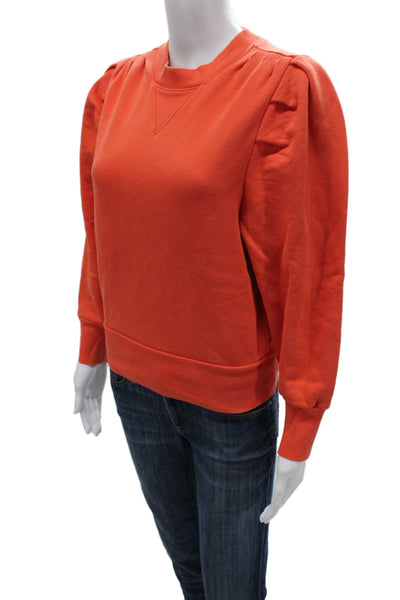 Frame Women Pullover Sweatshirt Orange Cotton Crew Neck Long Sleeve Size S