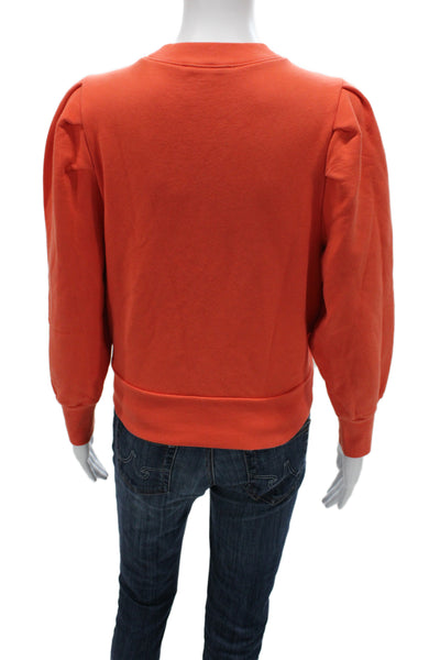 Frame Women Pullover Sweatshirt Orange Cotton Crew Neck Long Sleeve Size S