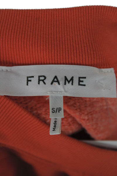 Frame Women Pullover Sweatshirt Orange Cotton Crew Neck Long Sleeve Size S
