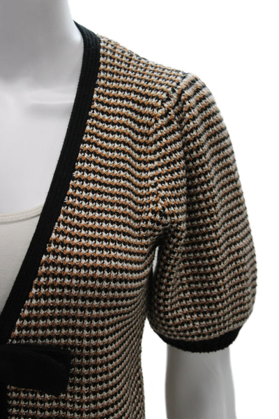 525 Unisex Cardigan Sweater Beige Geometric V Neck Short Sleeve Cotton Size S