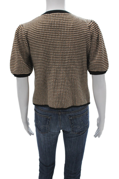 525 Unisex Cardigan Sweater Beige Geometric V Neck Short Sleeve Cotton Size S
