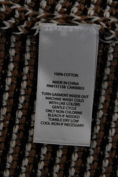 525 Unisex Cardigan Sweater Beige Geometric V Neck Short Sleeve Cotton Size S