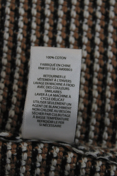 525 Unisex Cardigan Sweater Beige Geometric V Neck Short Sleeve Cotton Size S