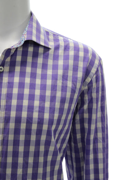 Bugatchi Men's Long Sleeves Button Down Plaid Shirt Purple Size M