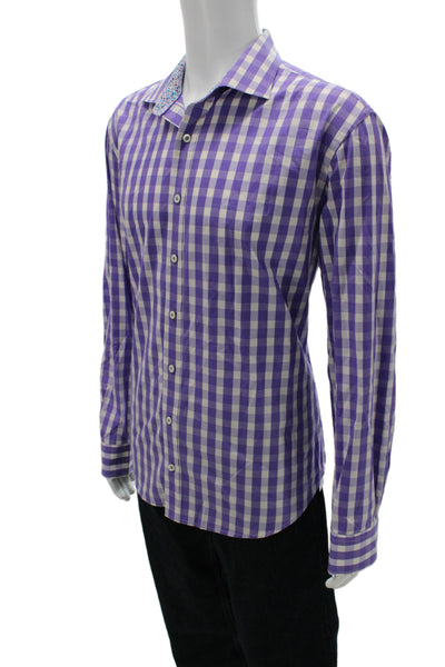 Bugatchi Men's Long Sleeves Button Down Plaid Shirt Purple Size M