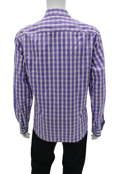 Bugatchi Men's Long Sleeves Button Down Plaid Shirt Purple Size M