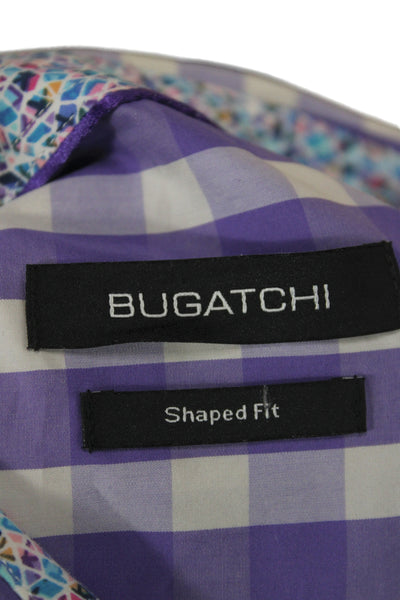 Bugatchi Men's Long Sleeves Button Down Plaid Shirt Purple Size M