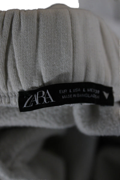 Zara Unisex Jogger Sweatpants Beige Solid 50% Cotton 50% Polyester Size L