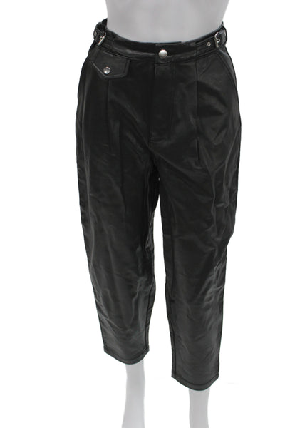 Zara Unisex Black Biker Ankle Cropped Pants Buckle 100% Polyurethane Size 00