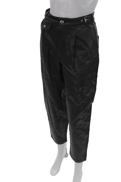 Zara Unisex Black Biker Ankle Cropped Pants Buckle 100% Polyurethane Size 00