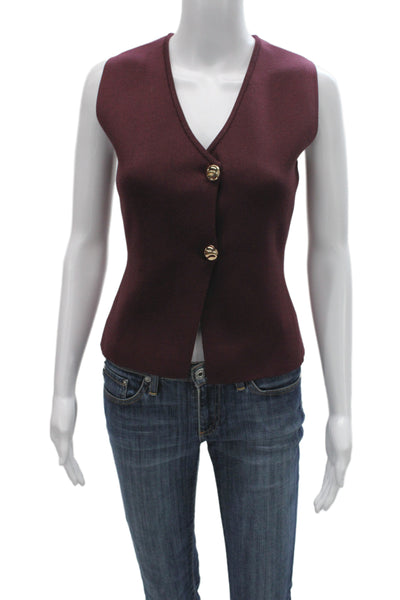 Zara Womens Basic Sleeveless V-Neck Button-Up Purple Sweater Size S