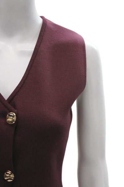 Zara Womens Basic Sleeveless V-Neck Button-Up Purple Sweater Size S
