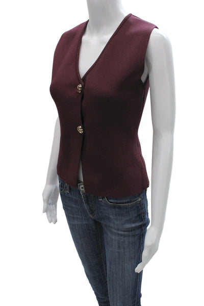 Zara Womens Basic Sleeveless V-Neck Button-Up Purple Sweater Size S