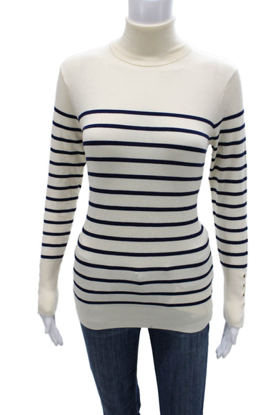 Zara Women Pullover Turtleneck Striped Beige Long Sleeve Size M