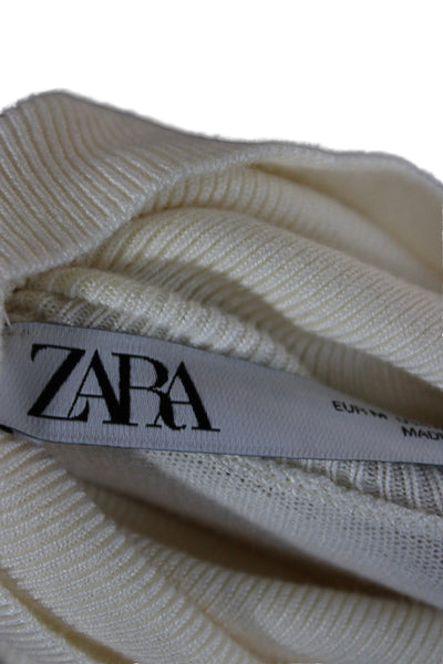 Zara Women Pullover Turtleneck Striped Beige Long Sleeve Size M