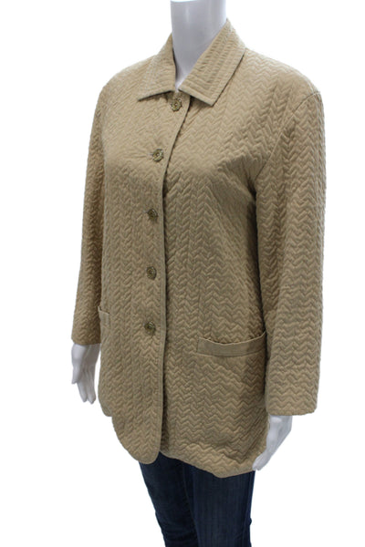 Escada Margaretha Ley Women Quilted Collared Coat Beige Button Size 36