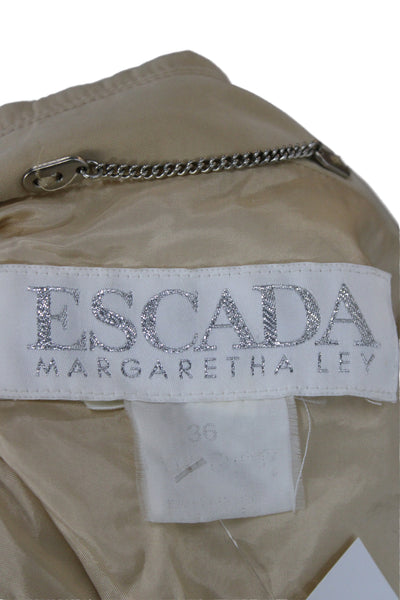 Escada Margaretha Ley Women Quilted Collared Coat Beige Button Size 36