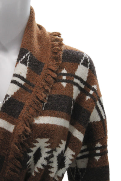 Tahari Unisex Cardigan Brown Aztec Long Sleeve Tie Closure Size XS