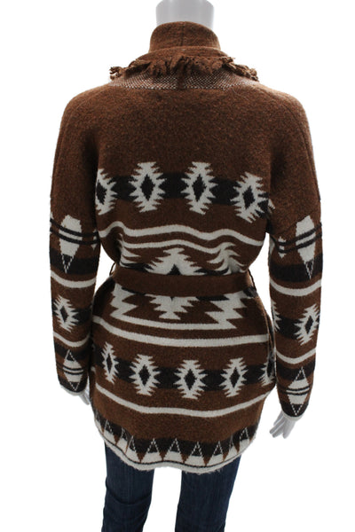 Tahari Unisex Cardigan Brown Aztec Long Sleeve Tie Closure Size XS