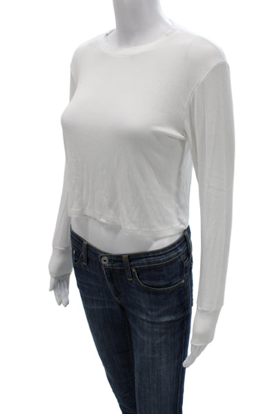 LNA Women Cropped Basic T-Shirt White Crew Neck Long Sleeve Rayon Size S