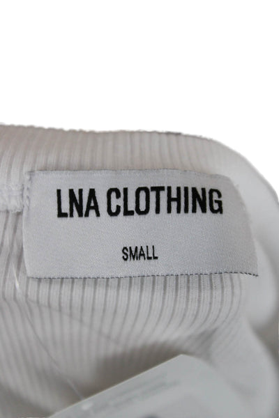 LNA Women Cropped Basic T-Shirt White Crew Neck Long Sleeve Rayon Size S