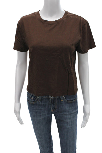 Stateside Women Basic Brown Supima Cotton Crew Neck Short Sleeve T-Shirt Size S