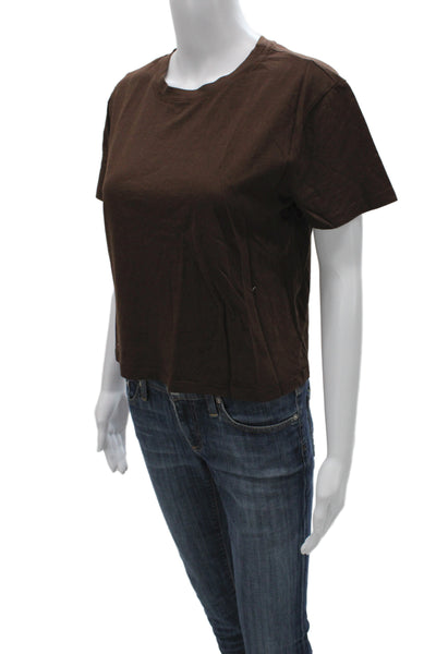 Stateside Women Basic Brown Supima Cotton Crew Neck Short Sleeve T-Shirt Size S