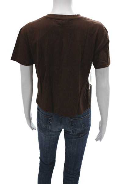 Stateside Women Basic Brown Supima Cotton Crew Neck Short Sleeve T-Shirt Size S