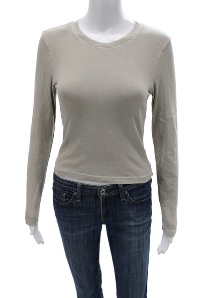 James Perse Women Basic Cotton Crew Neck Long Sleeve T-Shirt Size 2