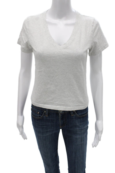TNA Womens Cropped V Neck Cotton Short Sleeve T Shirt Gray Size XS